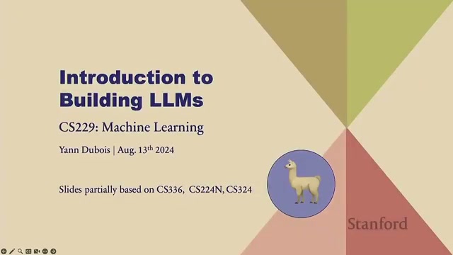 斯坦福 CS229 讲座《Introduction to Building LLMs》标题页