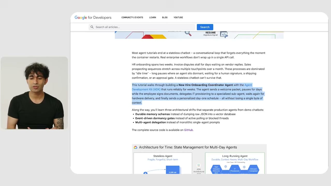 Google for Developers 上的长期运行 agent 教程页面