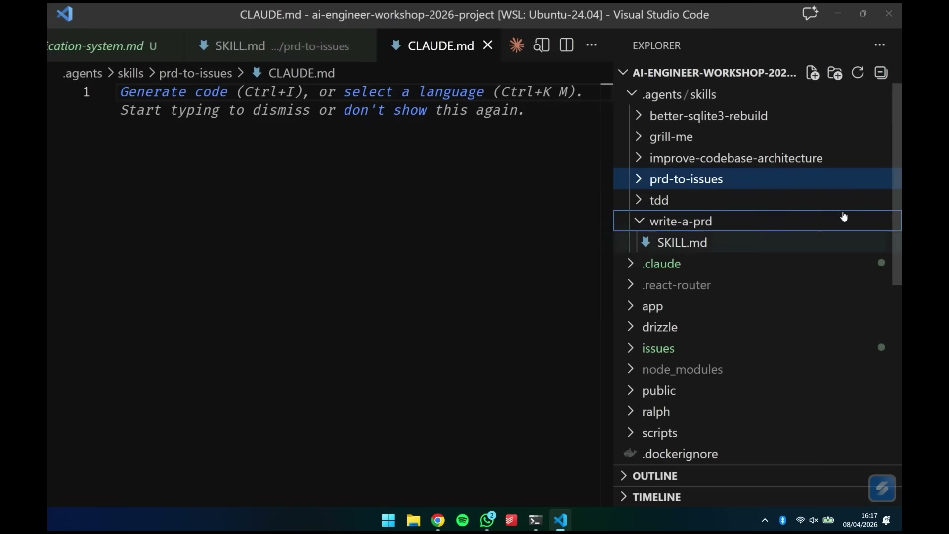 VS Code 里 mattpocock/skills 的 skill 目录